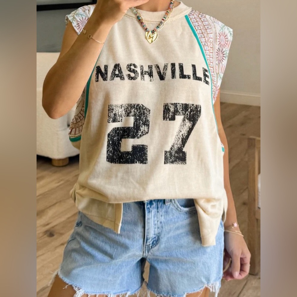 TALULAH Cream and Black Graphic Tank Top